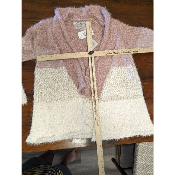 NWT Cupio Womens Pink and White Holiday Teddy Soft Cozy Open Front Cardigan Swea - Picture 6 of 6